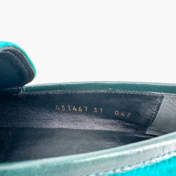 Gucci Jordaan Horsebit Loafer EU 37 US 7 Teal Velvet Flat Buckle Shoe Green Blue - Picture 10 of 12